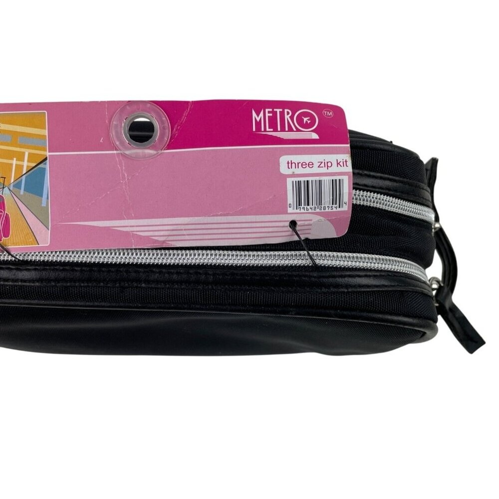 Metro Black Toiletry Case 3 Zip Kit Blue Interior - Picture 5 of 12
